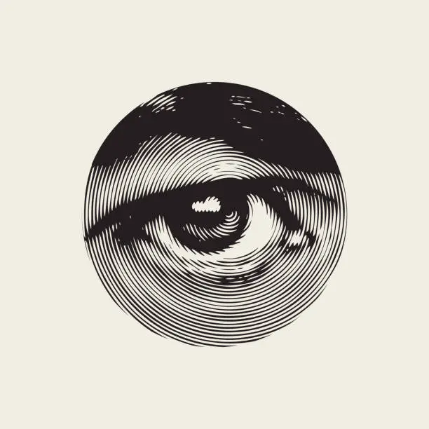 Vector illustration of Abstract banner with a human eye in a round frame