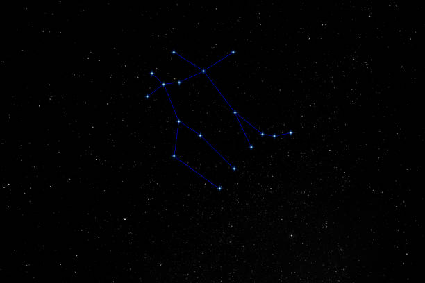 view into a bright night sky of the northern hemisphere constellation Gemini, Twins