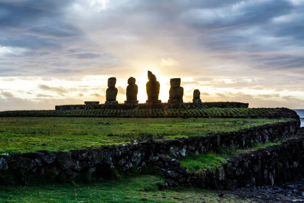istock Sunset at Ahu Tahai, site with moai statues at Easter Island, Chile 1369833423
