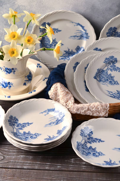 istock Beautiful background with blue vintage plates. 1369833636