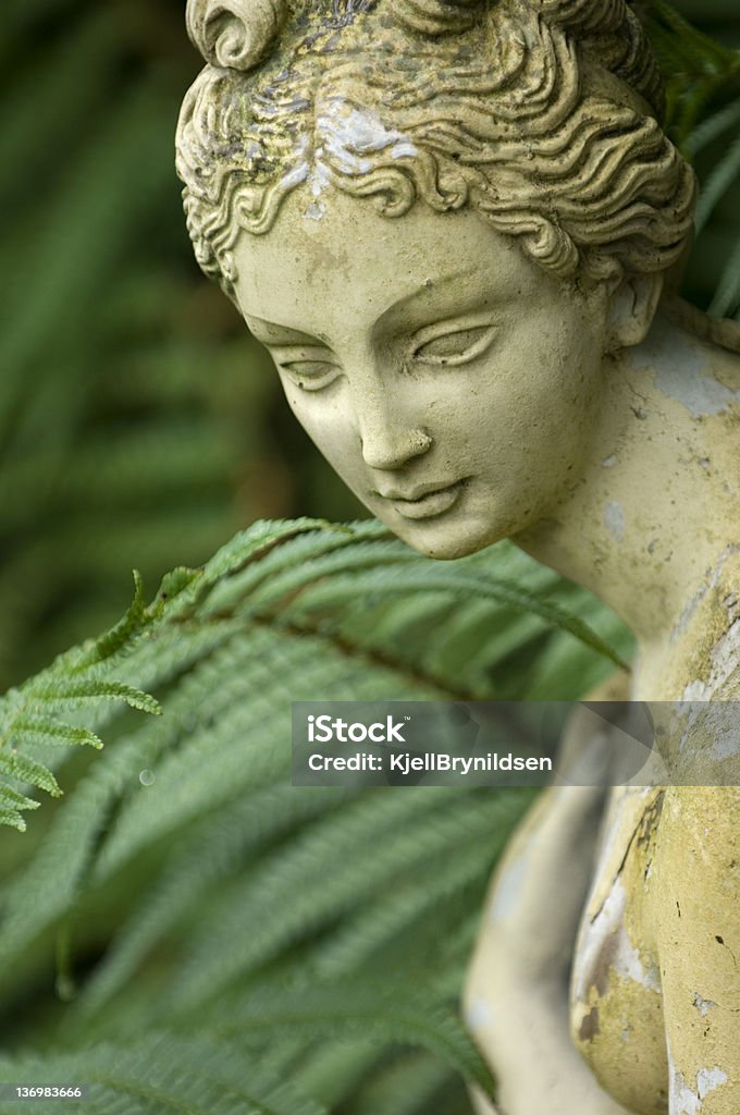 Old garden sculpture Old garden sculpture of Aphrodite in a public garden in Britain. Agricultural Field Stock Photo