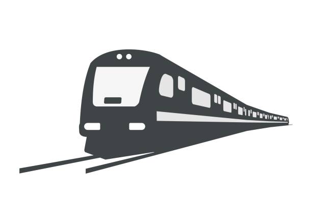 illustrations, cliparts, dessins animés et icônes de rationalisez les virages des trains de banlieue. illustration de silhouette en vue perspective. - train