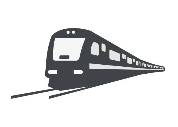 ilustrações de stock, clip art, desenhos animados e ícones de streamline commuter train turning. silhouette illustration in perspective view. - transportation railroad track train railroad car