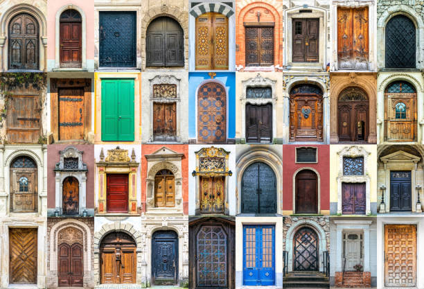 istock Carved wooden old door 1369840931
