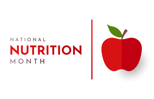 National Nutrition Month card with apple. Vector illustration. EPS10