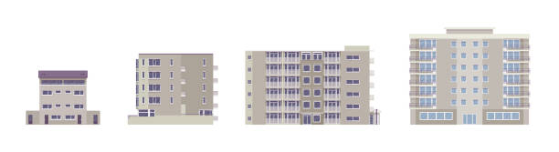 istock Multi apartment detached buildings set, housing blocks, urban-cityscape 1369842045