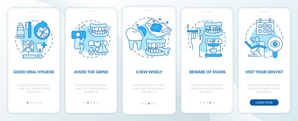 dental veneers aftercare blue onboarding mobile app bildschirm - veneer stock-grafiken, -clipart, -cartoons und -symbole