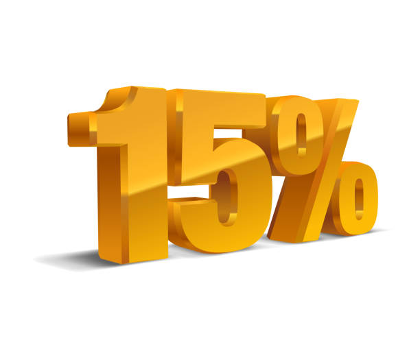 istock 15 percent off, sale background, golden-yellow metal object 3D. Eps10 Vector. 1369845279