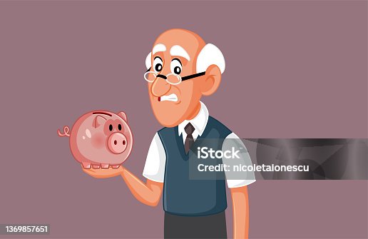 istock Worried Elderly Man Holding a Piggy bank Vector Cartoon Illustration 1369857651