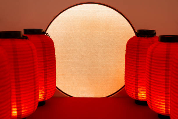 istock Chinese Culture,Chinese red lantern and creative circular  projection screen 1369861447