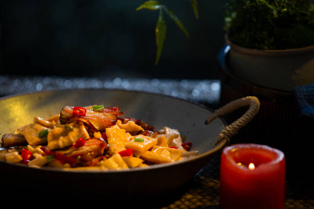 Close-up of Chinese cuisine,Stir-fried cured meat with bamboo shoot stock photo