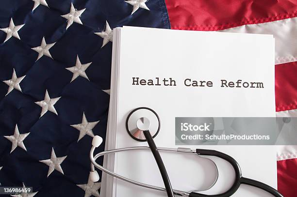 Health Care Reform Bill Law Stock Photo - Download Image Now - American Culture, American Flag, Blue