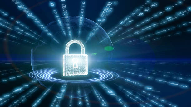 istock Privacy concept: Closed digital lock on digital background. 3D illustration. Protection of cyber security image. 1369874335