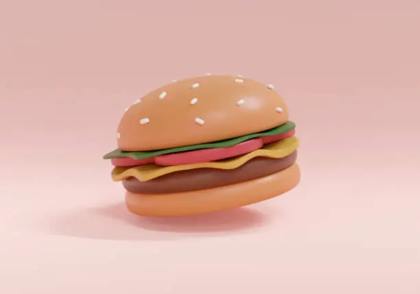 Photo of 3D Rendering of burger on background. 3D Render illustration.