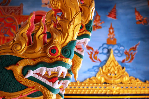 istock Decorative dragon sculptures side profile in a shrine 1369878927