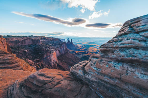 Aerial view showing the sunrise at the Canyonlands National Park in Utah, USA.
