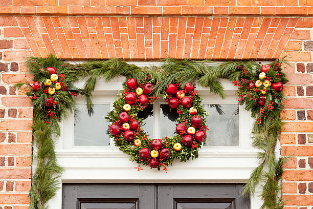 istock Traditional xmas wreath above front door 136989047