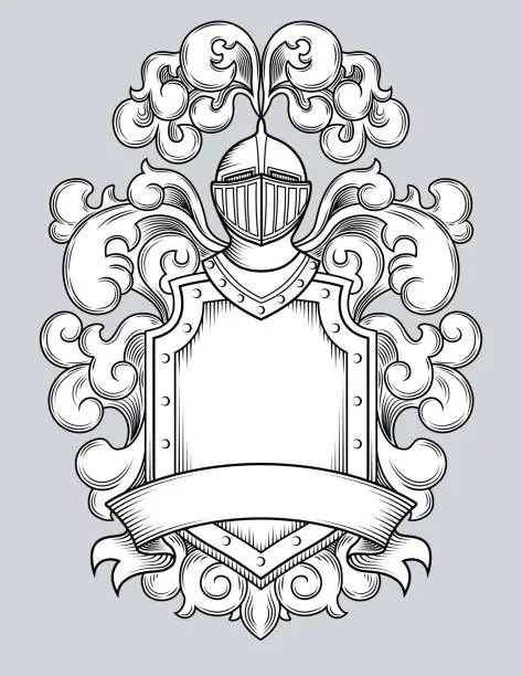 Vector illustration of Coat of Arms with Shield, Helmet and Plume