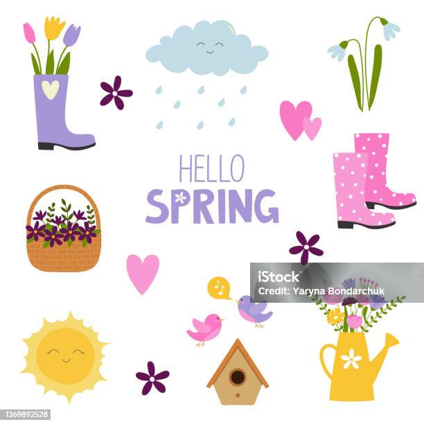 Springtime Objects Spring Set Stock Illustration - Download Image Now - Group Of Objects ...