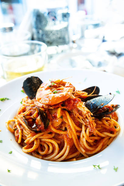 istock Seafood tagliatelle cream sauce and vegetables 1369894195
