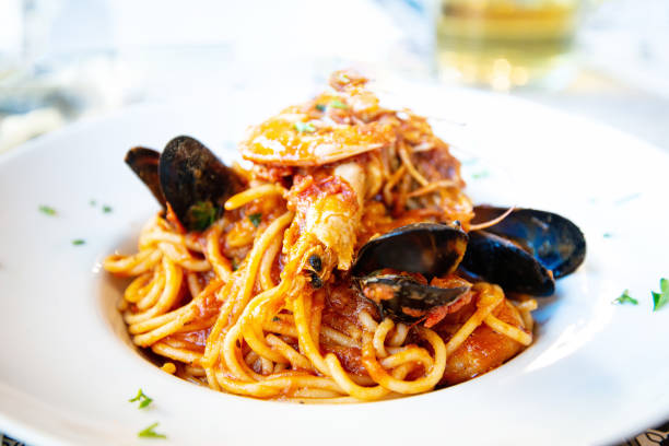 istock Seafood tagliatelle cream sauce and vegetables 1369894201