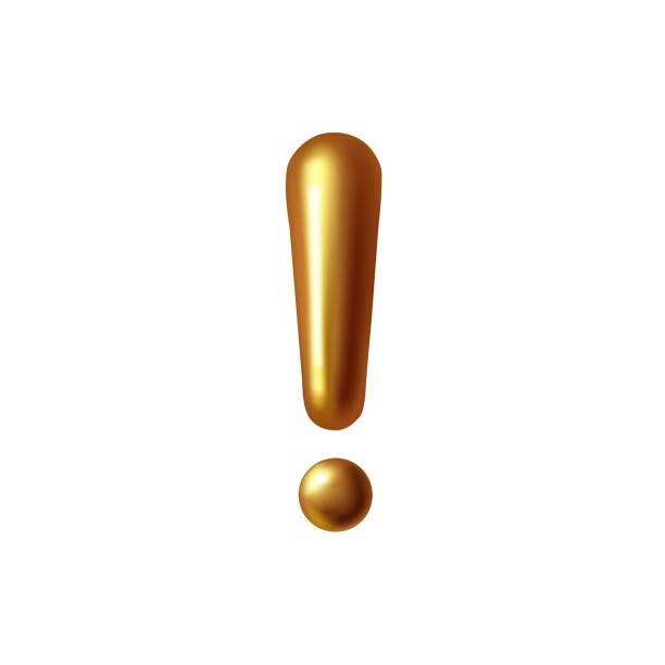 illustrations, cliparts, dessins animés et icônes de point d’exclamation de ballon en feuille d’or réaliste 3d. - exclamation point illustrations