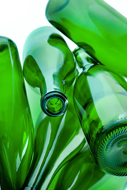 green bottles of glass stock photo