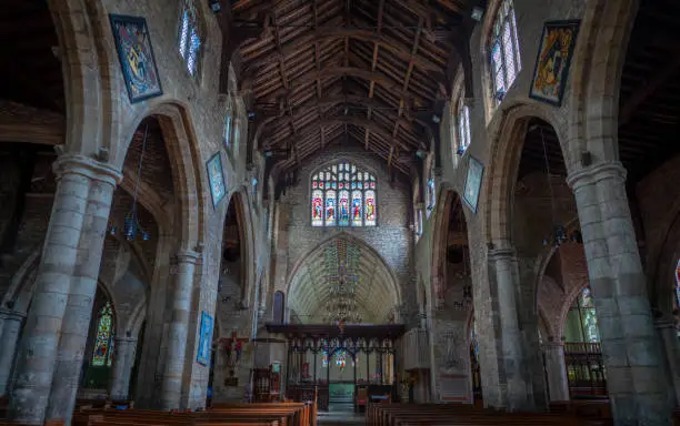 Internal symmetrical shot of the Parish Church of Saint Mary and Saint Nicholas, Spalding, Lincolnshire, UK