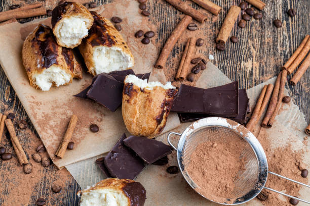 istock custard cake with cream, chocolate and other sweets 1369898804