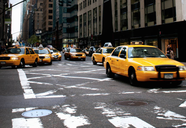 Taxi on 42nd St, Manhattan, NYC, USA.