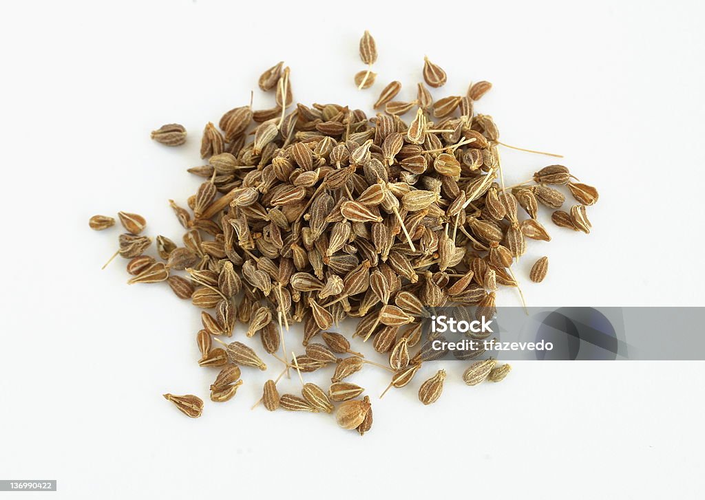 Fennel seeds Fennel seeds over white background Brown Stock Photo