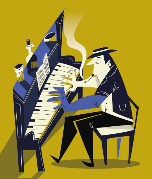 Piano player - Retro vector illustration vector art illustration