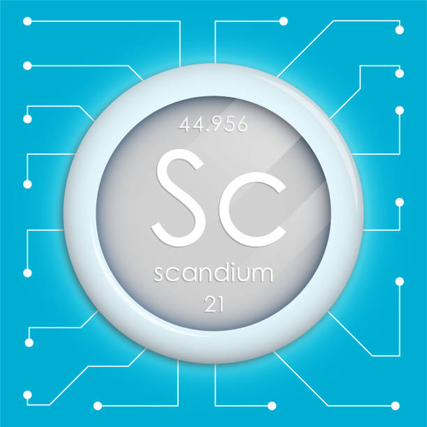 ilustrações de stock, clip art, desenhos animados e ícones de realistic button with scandium symbol. chemical element is scandium. vector isolated on white background - scandium