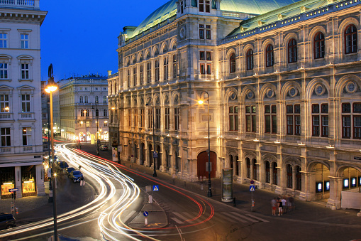 Vienna's State Opera House (Staatsoper) at night, Austria.