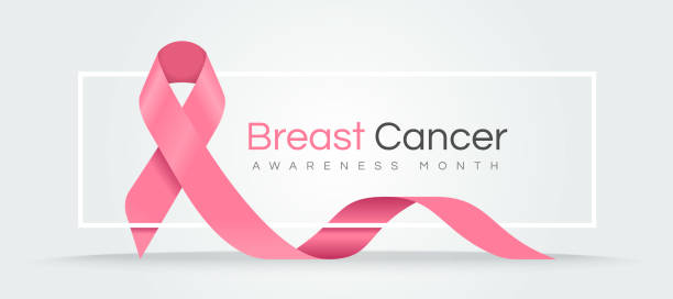 ilustrações, clipart, desenhos animados e ícones de texto do mês de conscientização do câncer de mama na moldura branca com placa de fita rosa acenando em torno do design vetorial - fita de consciência para o câncer de mama