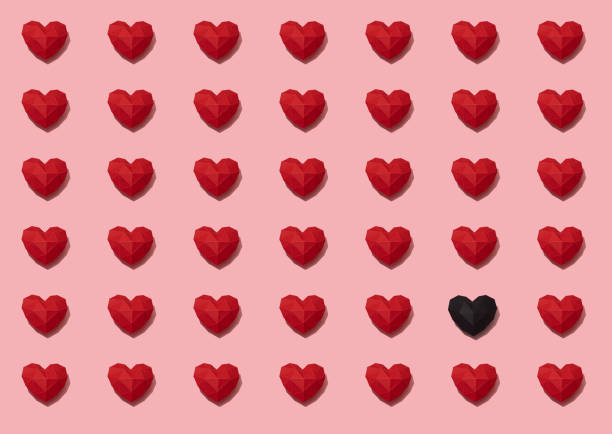 istock Red and black paper hearts pattern on pink background 1369910102