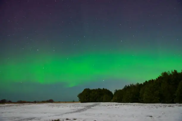intense northern lights aurora borealis over beach in Latvia
