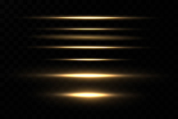 ゴールド水平レンズフレアパック。レーザービーム、水平光線。グロー透明ベクトルライト効果セット、爆発、輝き、火花、太陽フレア。 - ray点のイラスト素材／クリップアート素材／マンガ素材／アイコン素材