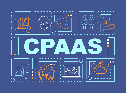 CPAAS word concepts blue banner. Communications platform service. Infographics with icons on color background. Isolated typography. Vector illustration with text. Arial-Black font used