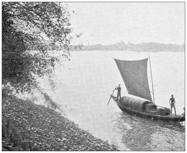istock Antique travel photographs of India: Ganges river 1369921189
