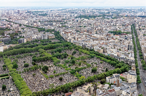 View over Pere - Lachaise Cemetery Paris from Tour Montparnasse - France