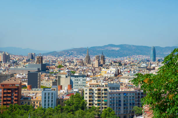 Panoramic view on the port of Barcelona city stock photo