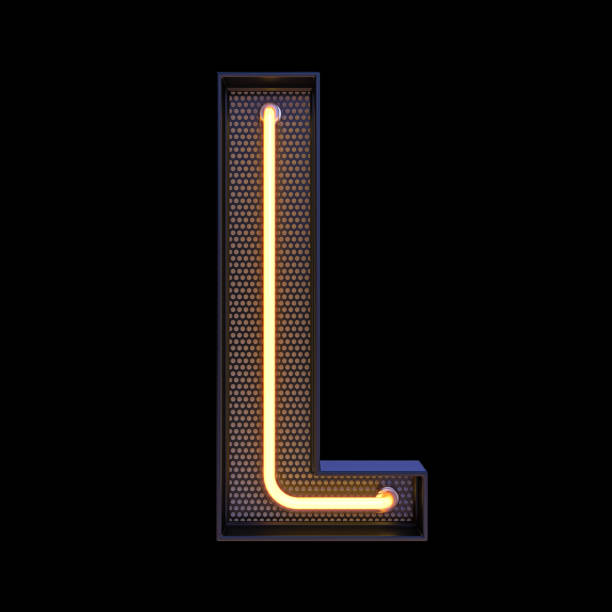 istock Neon retro Light Alphabet letter L isolated on a black background with Clipping Path. 3d illustration. 1369923492