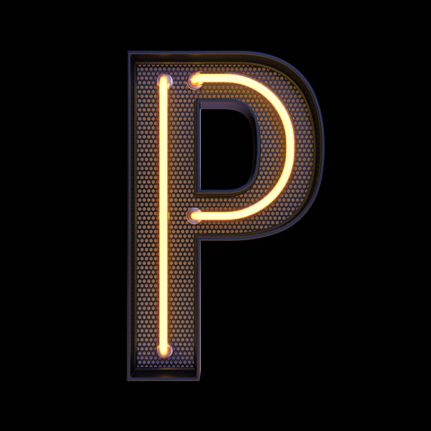 istock Neon retro Light Alphabet letter P isolated on a black background with Clipping Path. 3d illustration. 1369923583