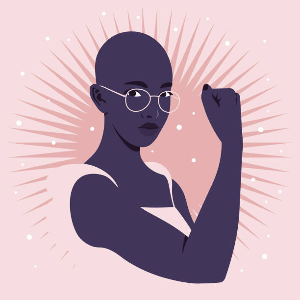 Portrait of a strong African woman. Women’s rights. Gesture. Avatar Portrait of a strong African woman showing her arm and muscles. A hand gesture. Women’s rights and diversity. Avatar for social media. Vector illustration in flat style groups of teens stock illustrations