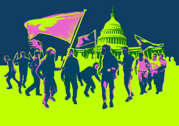 Rioters on Capitol Hill Posterised or Pop Art styled Protesters or Rioters on Capitol Hill, Washington, riot, protest, Antivax, Conspiracy Theory, democratic party usa illustrations stock illustrations