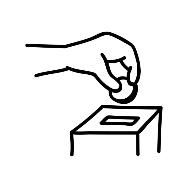 Hand puts a coin in a box. Symbol of donation. Vector illustration in doodle style. Hand puts a coin in a box. Symbol of donation. Doodle vector illustration alms stock illustrations