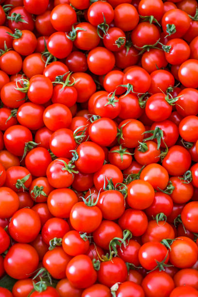 istock Organic tomatoes sale on market stall 1369930975