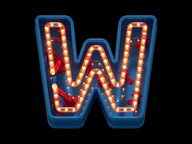 istock Led dots neon font. Letter W 1369934041