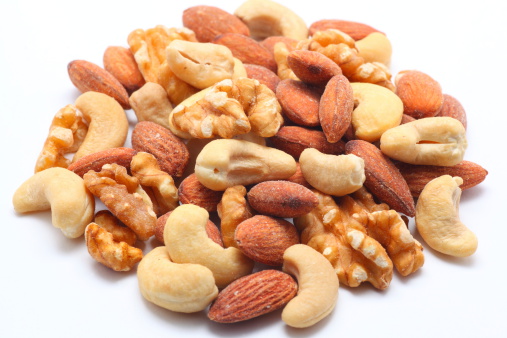 Mixed nuts on white background